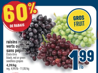 raisins rouges, verts ou noirs sans pépins