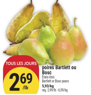 POIRES BARTLETT OU BOSC | BARTLETT OR BOSC PEARS