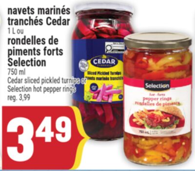 NAVETS MARINÉS TRANCHÉS CEDAR OU RONDELLES DE PIMENTS FORTS SELECTION | CEDAR SLICED PICKLED TURNIPS OR SELECTION HOT PEPPER RINGS