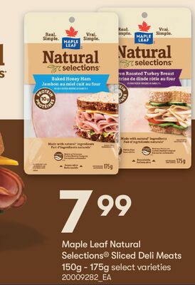 MAPLE LEAF NATURAL SELECTIONS SLICED DELI MEATS, 150G - 175G