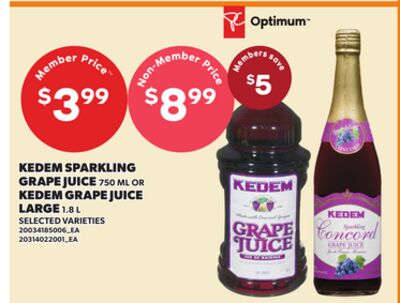 KEDEM SPARKLING GRAPE JUICE, 750 ML OR KEDEM GRAPE JUICE LARGE, 1.8 L