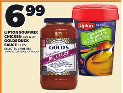 LIPTON SOUP MIX CHICKEN, 400 G OR GOLDS DUCK SAUCE, 1.3 KG