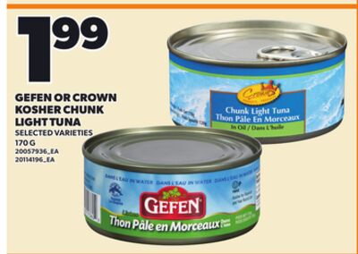 GEFEN OR CROWN KOSHER CHUNK LIGHT TUNA, 170 G