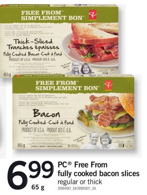 PC FREE FROM FULLY COOKED BACON SLICES, 65 G