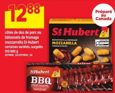 CÔTES DE DOS DE PORC OU BÂTONNETS DE FROMAGE MOZZARELLA ST-HUBERT, 510/680 G