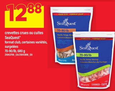 CREVETTES CRUES OU CUITES SEAQUEST, 70-90/LB, 680 G