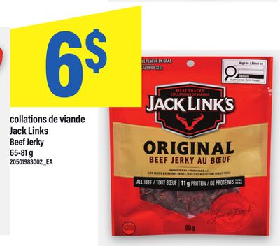 COLLATIONS DE VIANDE JACK LINKS | BEEF JERKY, 65-81 G