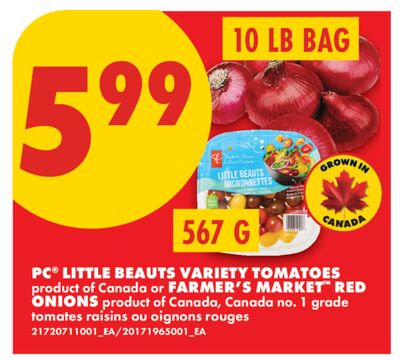 PC LITTLE BEAUTS VARIETY TOMATOES, 567 G OR FARMER'S MARKET RED ONIONS, 10 LB BAG
