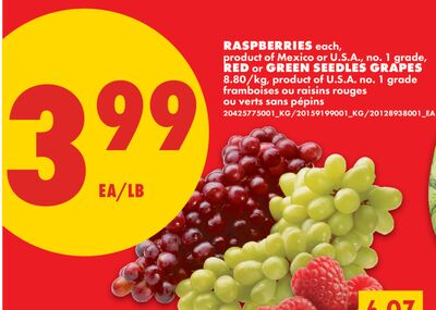 Raspberries, Red Or Green Seedles Grapes