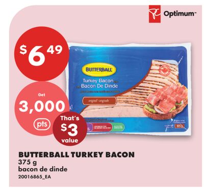BUTTERBALL TURKEY BACON, 375 G