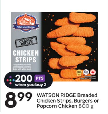 WATSON RIDGE Breaded Chicken Strips, Burgers or Popcorn Chicken 800 g