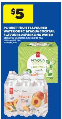 PC Mist Fruit Flavoured Water Or PC M'aqua Cocktail Flavoured Sparkling Water, 6x355/500 Mll