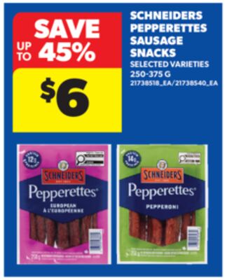 SCHNEIDERS PEPPERETTES SAUSAGE SNACKS, 250-375 G